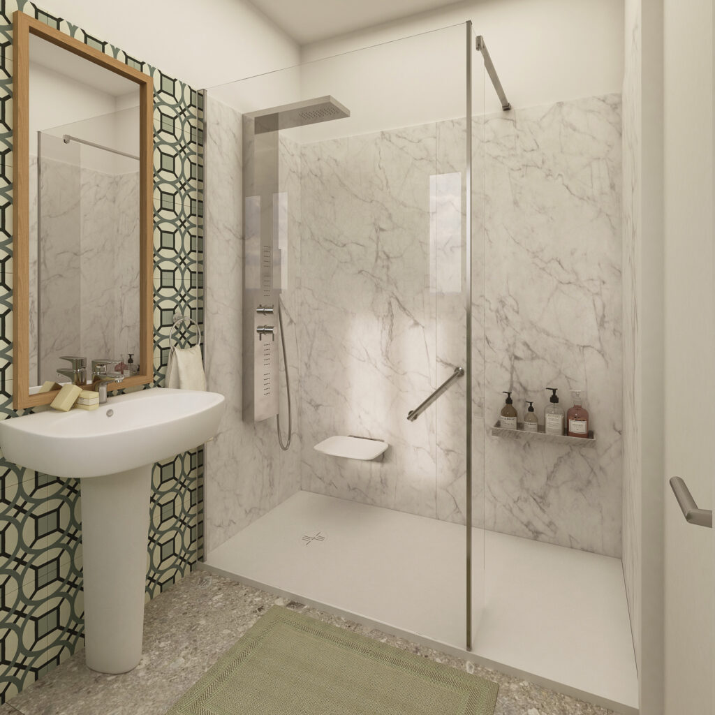 Bagno con doccia walk-in dopo la trasformazione Aqua-Habita